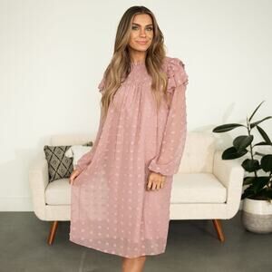 Indie & Co Gwen Dress Blush Size Small Flowy Peasant Sleeve Ruffle